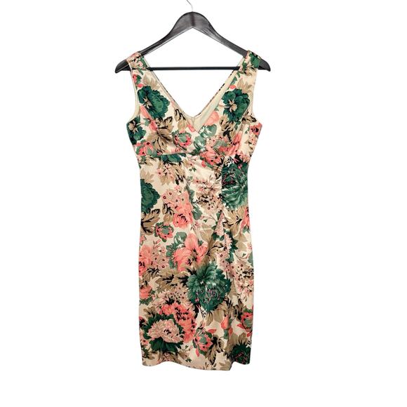 Donna Ricco NY Green And Pink Floral Sheath Mini V Neck Sleeveless Dress Size 4 - Picture 1 of 7